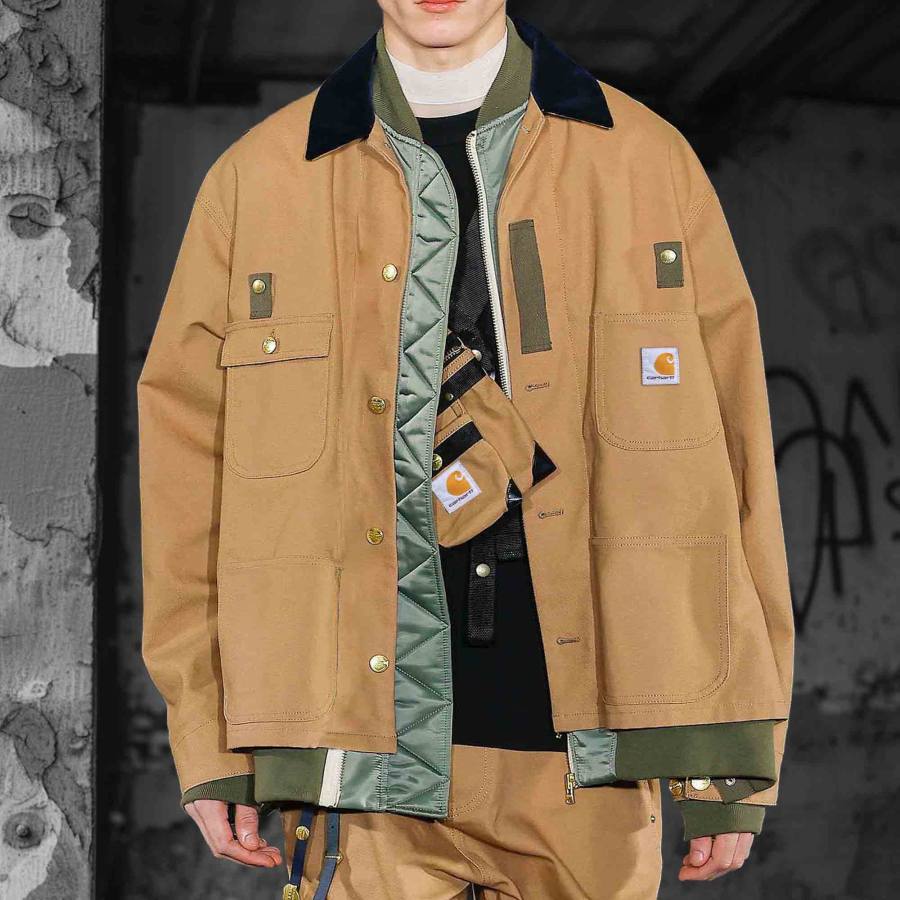 

Men's Outdoor Vintage Multi Pocket Color Block Lapel Collar Work Jacket