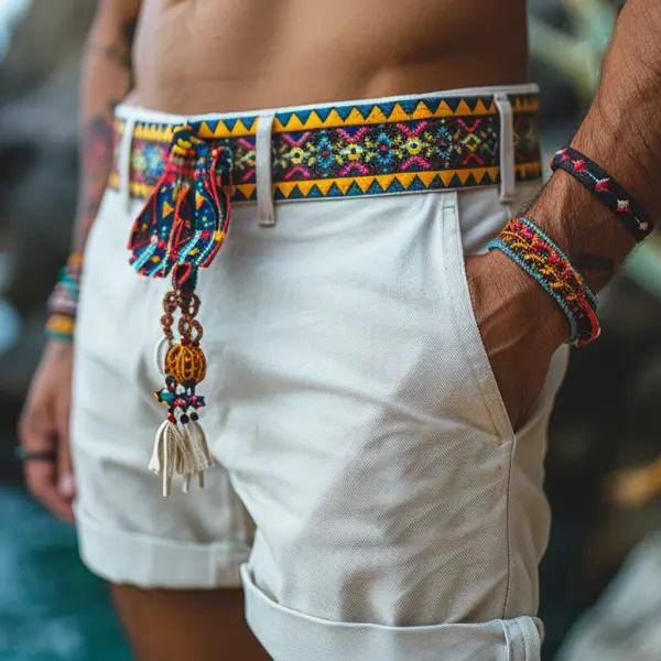 Retro Ethnic Casual Washed Cotton Stretch Shorts - Trisunshine.com 