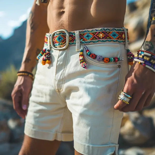 Retro Ethnic Casual Washed Cotton Stretch Shorts - Trisunshine.com 