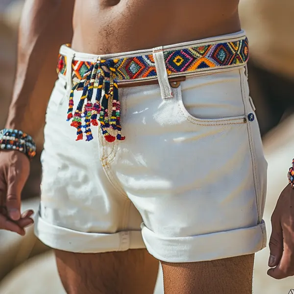 Retro Ethnic Casual Washed Cotton Stretch Shorts - Trisunshine.com 