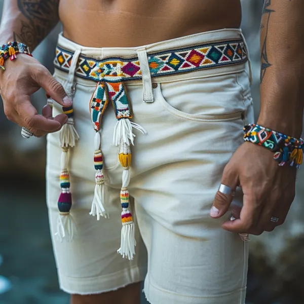 Retro Ethnic Casual Washed Cotton Stretch Shorts - Trisunshine.com 