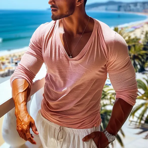 Men's Holiday Sun Protection Plain Basic Long Sleeve T-shirt - Menilyshop.com 