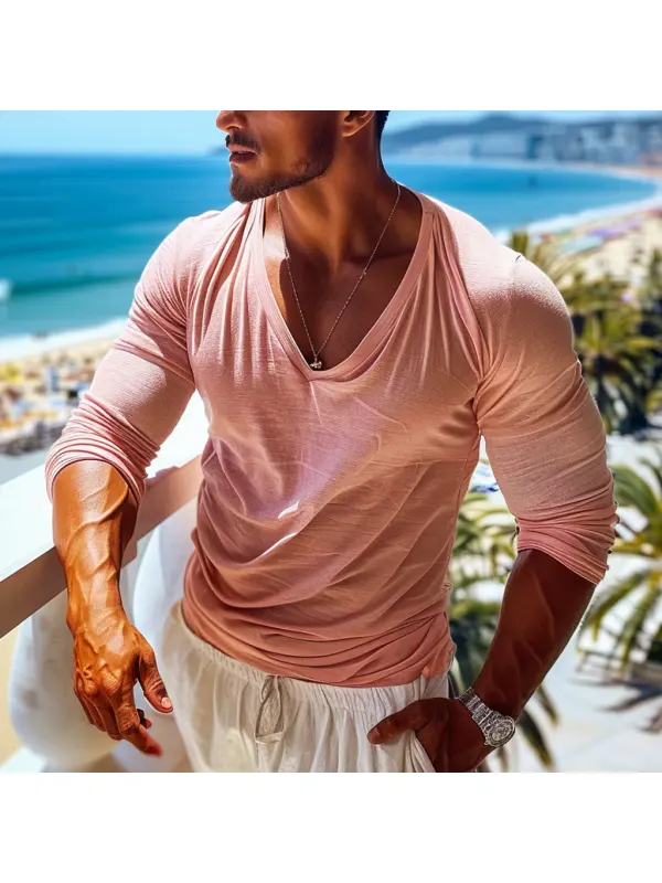 Men's Holiday Sun Protection Plain Basic Long Sleeve T-shirt - Ootdmw.com 