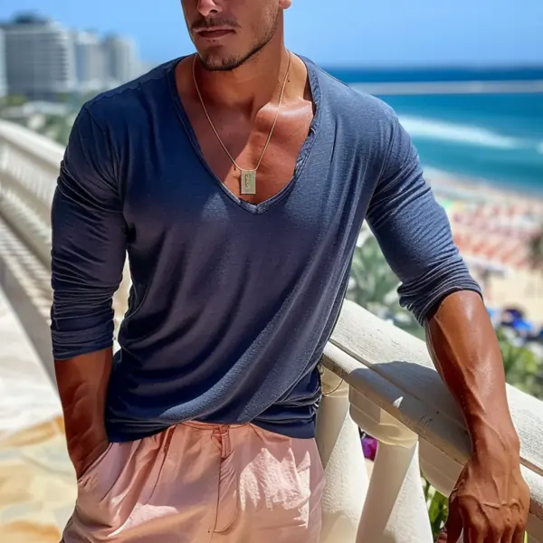 Men's Holiday Sun Protection Plain Long Sleeve T-shirt - Menilyshop.com 