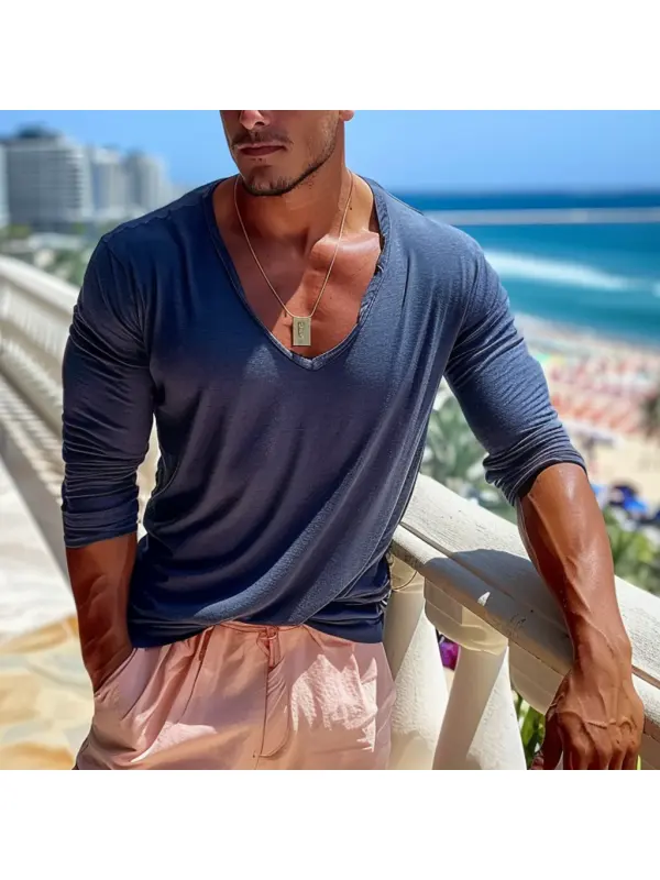 Men's Holiday Sun Protection Plain Long Sleeve T-shirt - Timetomy.com 