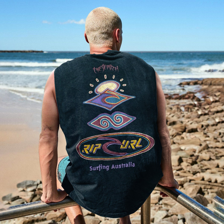 

Retro Surf Print Sleeveless Vest Skateboard Vest