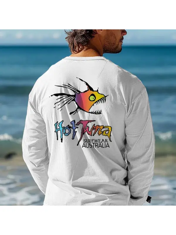 Men's Vintage Fish Australia Surf Long Sleeve Casual T-shirt - Ootdmw.com 