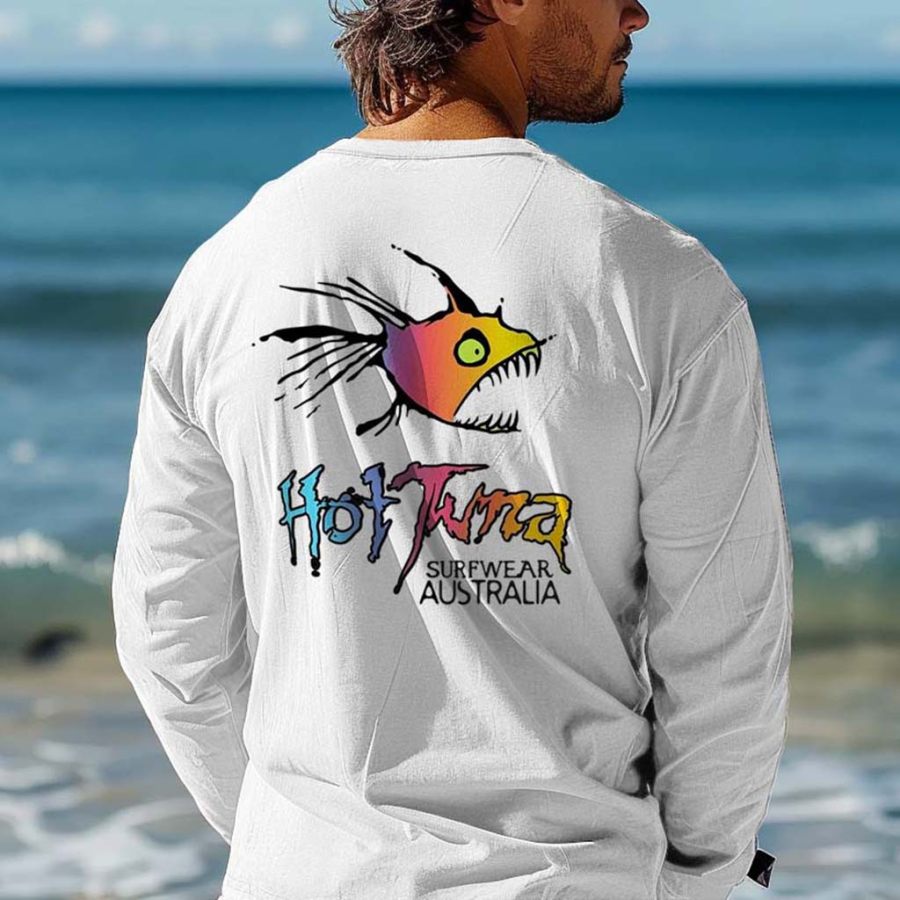 

Men's Vintage Fish Australia Surf Long Sleeve Casual T-shirt