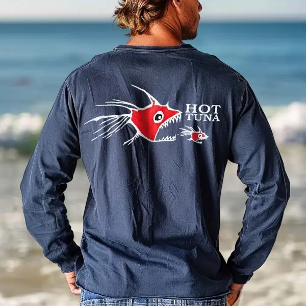 Men's Vintage Fish Australia Surf Long Sleeve Casual T-shirt - Elementnice.com 