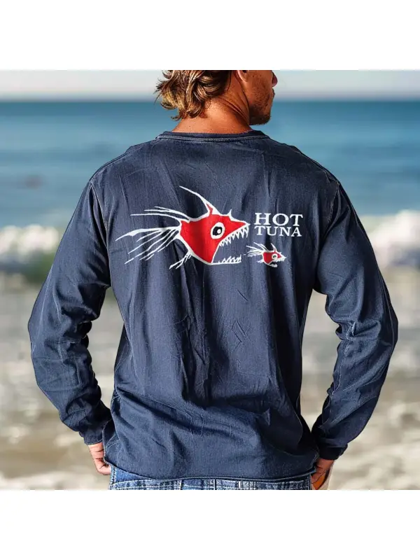 Men's Vintage Fish Australia Surf Long Sleeve Casual T-shirt - Ootdmw.com 