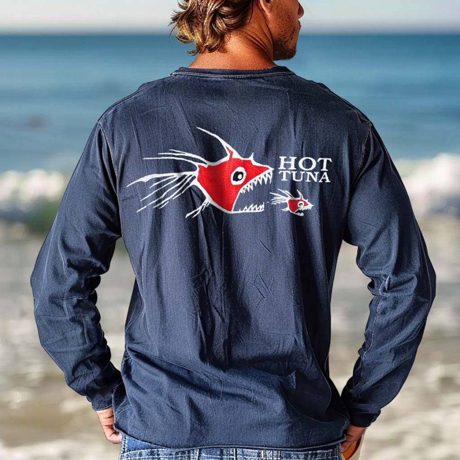 

Men's Vintage Fish Australia Surf Long Sleeve Casual T-shirt