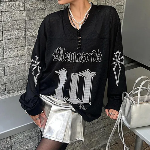 Retro Style Competition Season Letter Print Sports Long Sleeve Top - Trisunshine.com 