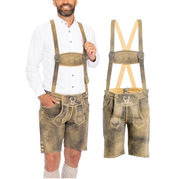 Men's Munich Traditional Embroidered Suede Bib Shorts - Wayrates.com 