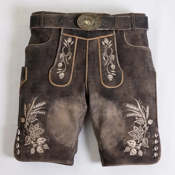 Men's Vintage Bavarian Style Munich Traditional Casual Leather Shorts - Anurvogel.com 