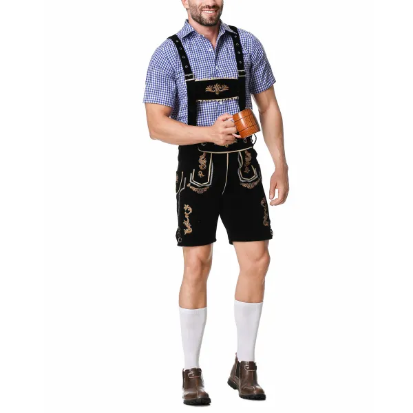 Men's German Embroidery Casual Jumpsuit Shorts & Shirt Set - Craftshock.com 