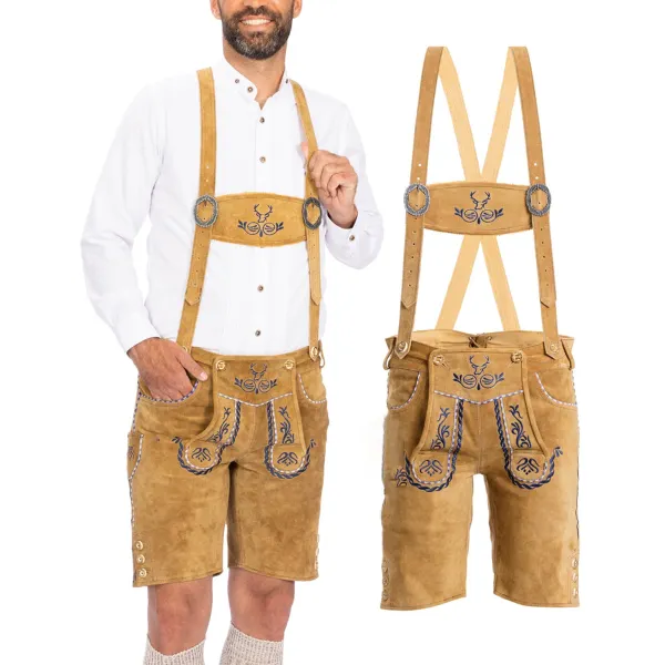 Men's Munich Traditional Bavarian Style Embroidered Suede Bib Shorts - Wayrates.com 