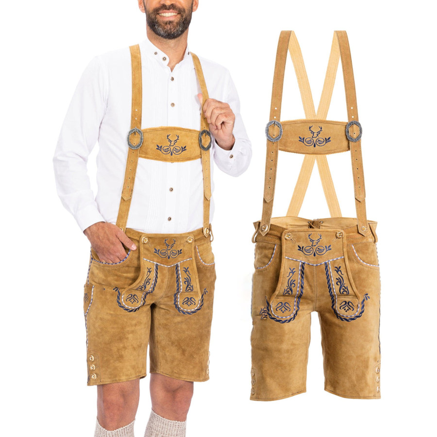 

Men's Munich Traditional Bavarian Style Embroidered Suede Bib Shorts