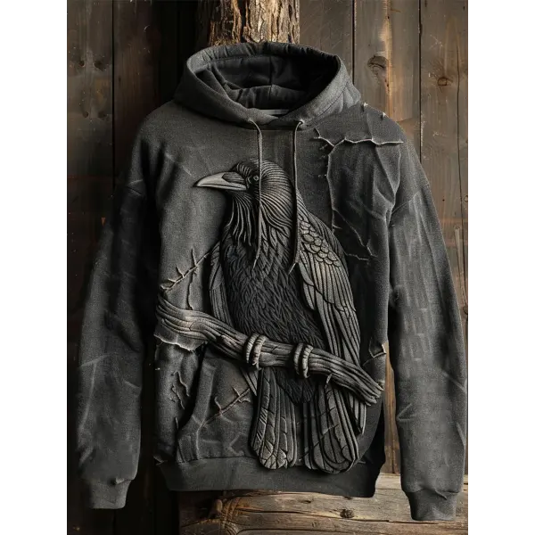 Dark Crow Print Hoodie On Branches - Yiyistories.com 