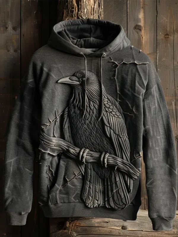 Dark Crow Print Hoodie On Branches - Timetomy.com 