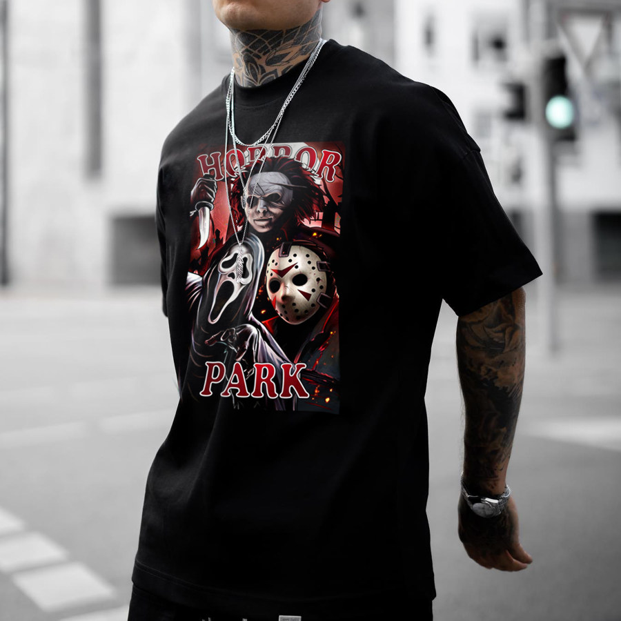 

Oversized Unisex Halloween Print T-Shirt Horror Park T-Shirt