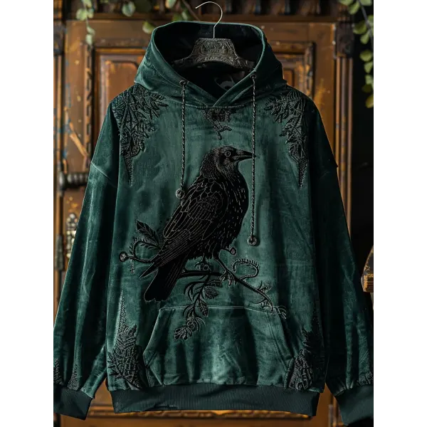 Dark Crow Print Hoodie On Branches - Yiyistories.com 