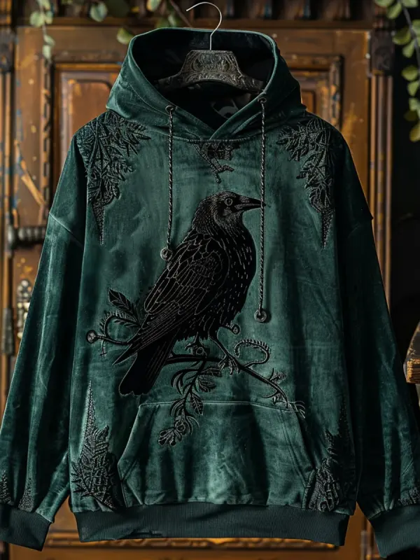 Dark Crow Print Hoodie On Branches - Ootdmw.com 