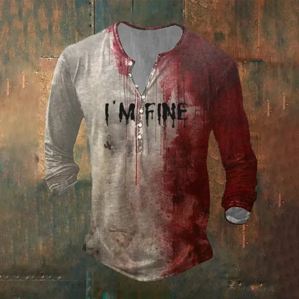 Mens Bloody Im Fine Halloween Print Long Sleeve Top - Dozenlive.com 