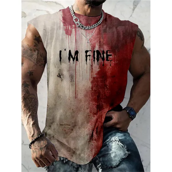 Mens Bloody Im Fine Halloween Print Vest - Nicheten.com 