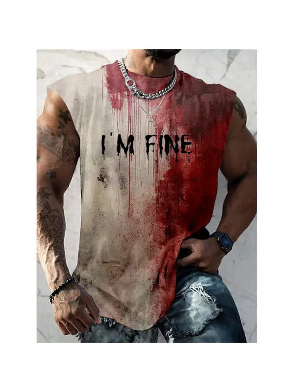 Mens Bloody Im Fine Halloween Print Vest - Anrider.com 