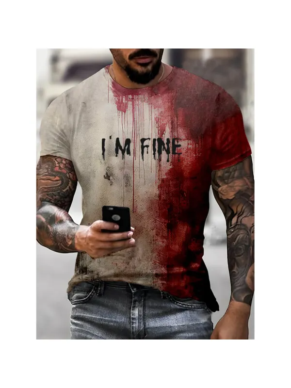 Mens Bloody Im Fine Halloween Print T-Shirt - Anrider.com 