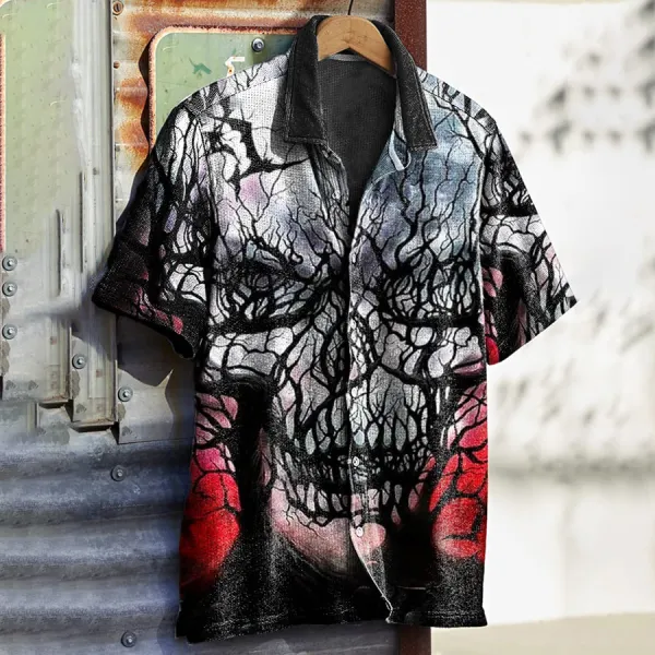 Men's Vintage Halloween Skull Print Waffle Shirt - Nicheten.com 