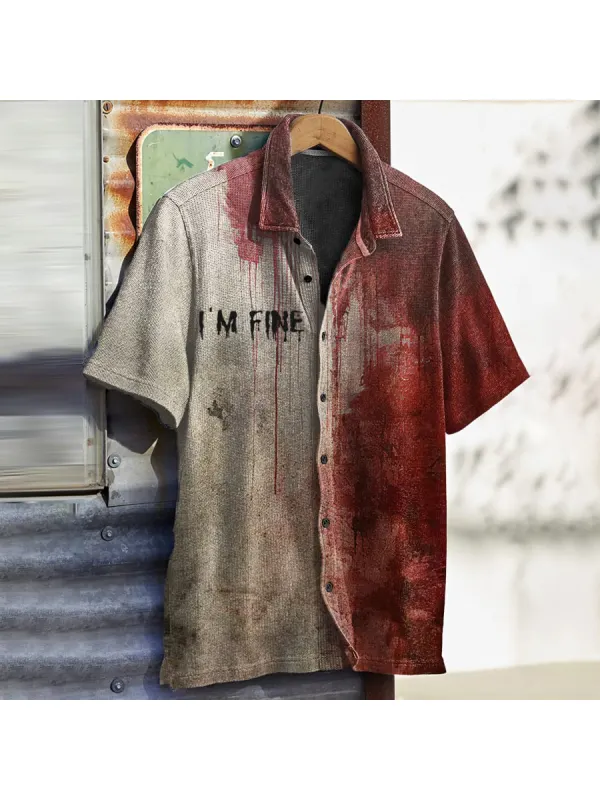 Men's Bloody Im Fine Halloween Print Waffle Shirt - Anrider.com 