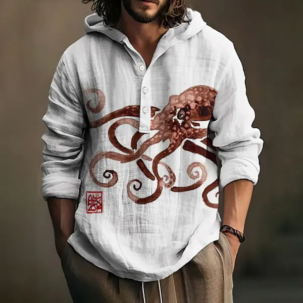 Men's Retro Japanese Octopus Hooded Shirt - Trisunshine.com 