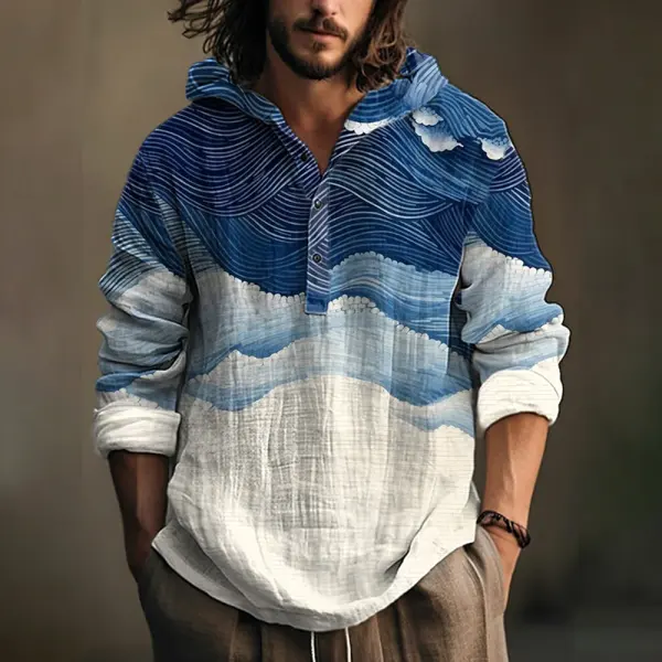 Men's Surf Print Hooded Long-sleeved Shirt - Trisunshine.com 