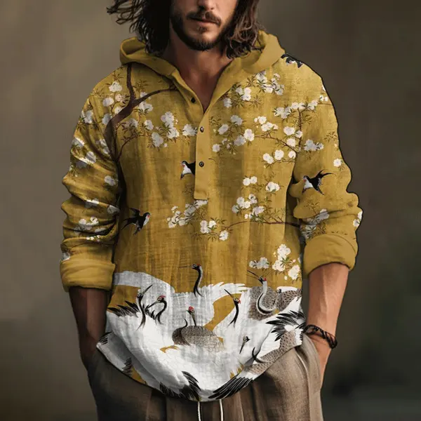 Men's Floral Art Print Hooded Shirt - Trisunshine.com 