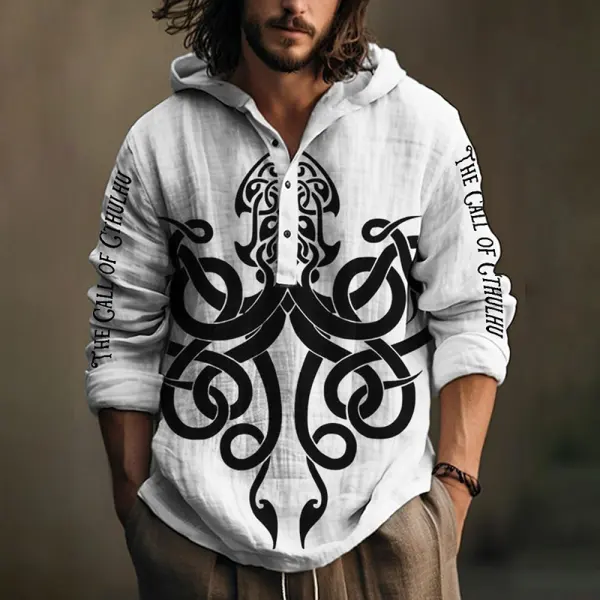 Men's Vintage Octopus Art Hooded Shirt - Trisunshine.com 