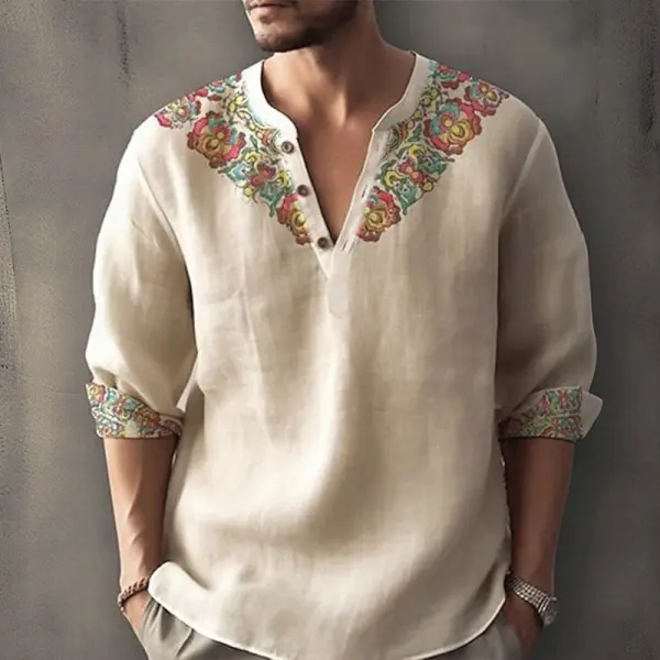 Men's Casual Printed V-neck Shirt - Trisunshine.com 