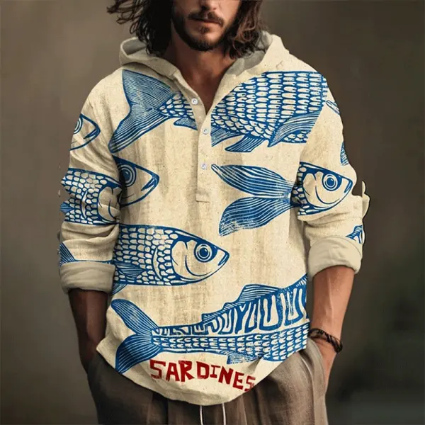 Men's Fish Print Art Print Hooded Shirt - Trisunshine.com 