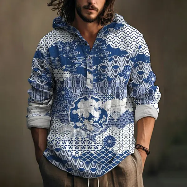 Men's Vintage Japanese Art Hooded Shirt - Trisunshine.com 