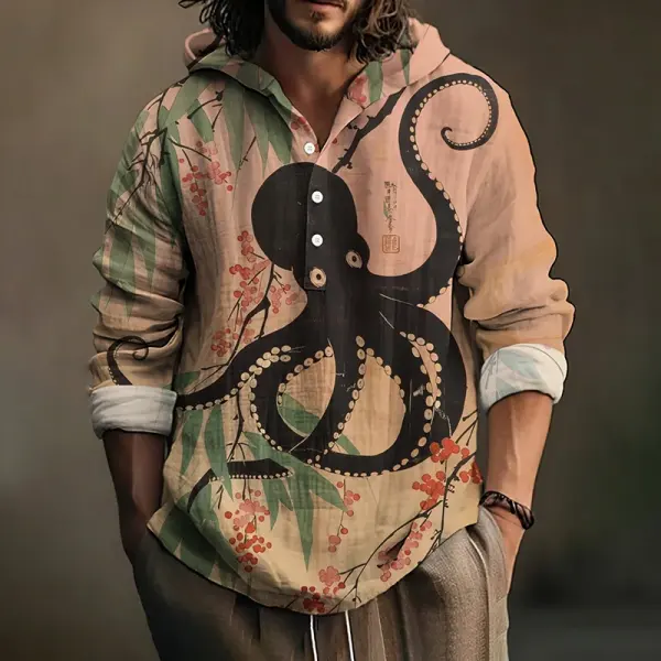 Men's Retro Octopus Print Casual Hooded Shirt - Trisunshine.com 