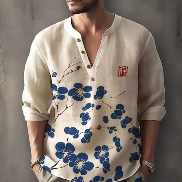 Men's Floral Print V-neck Casual Shirt - Trisunshine.com 