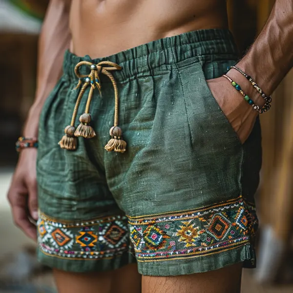 Retro Ethnic Casual Linen Shorts Bohemian Style Shorts - Salolist.com 