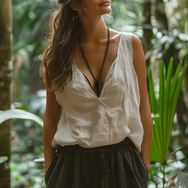 Simple V-neck Sleeveless Shirt, Loose, Comfortable And Breathable Top - Anurvogel.com 