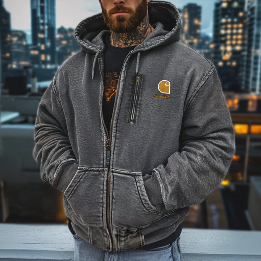 

Men's Vintage Street Style Printed Loose Gray Cardigan Hoodie