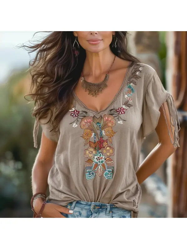 Vacation Ethnic Print T-shirt - Cominbuy.com 