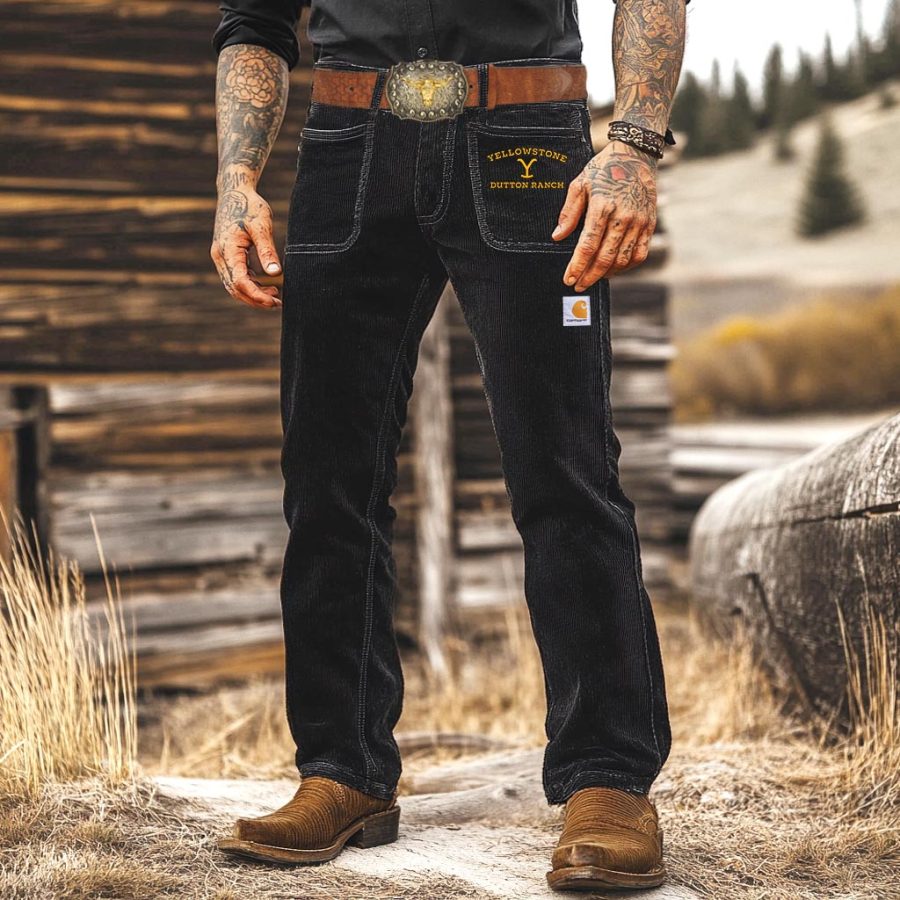 

Men's Vintage Corduroy Yellowstone Western Cowboy Outdoor Pocket Tactical Cargo Pants Trousers