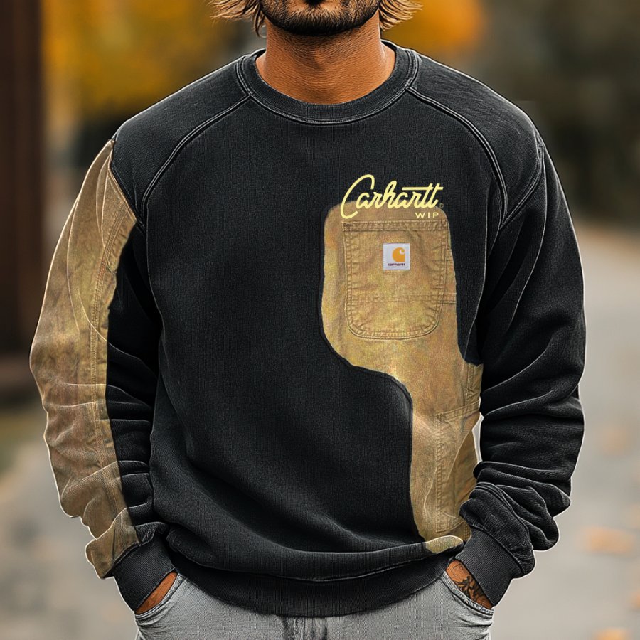 

Men's Vintage Patchwork Print Casual Long Sleeve Oversized Sweatshirts