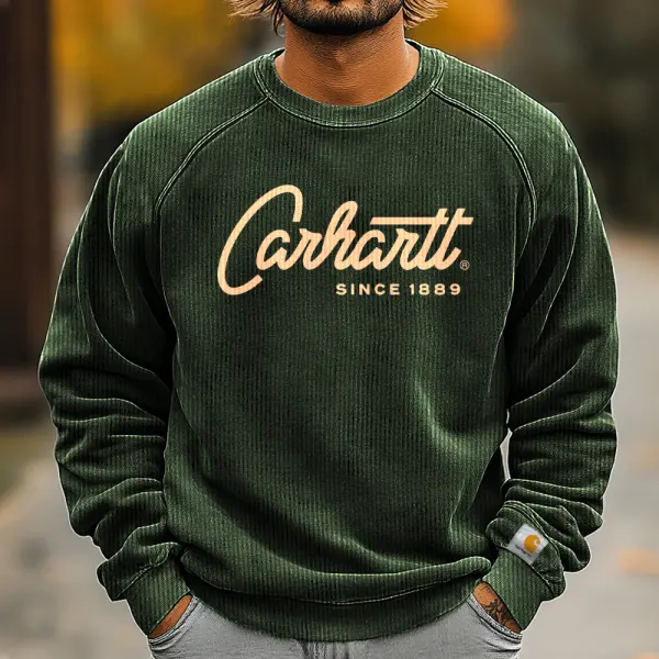 Men's Vintage Print Corduroy Casual Long Sleeve Oversized Sweatshirts - Wayrates.com 