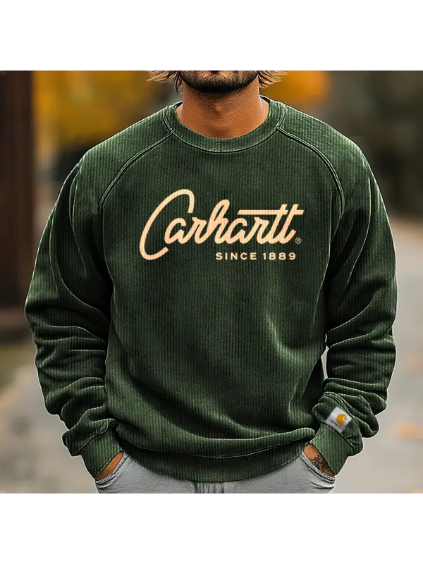 Men's Vintage Print Corduroy Casual Long Sleeve Oversized Sweatshirts - Anrider.com 