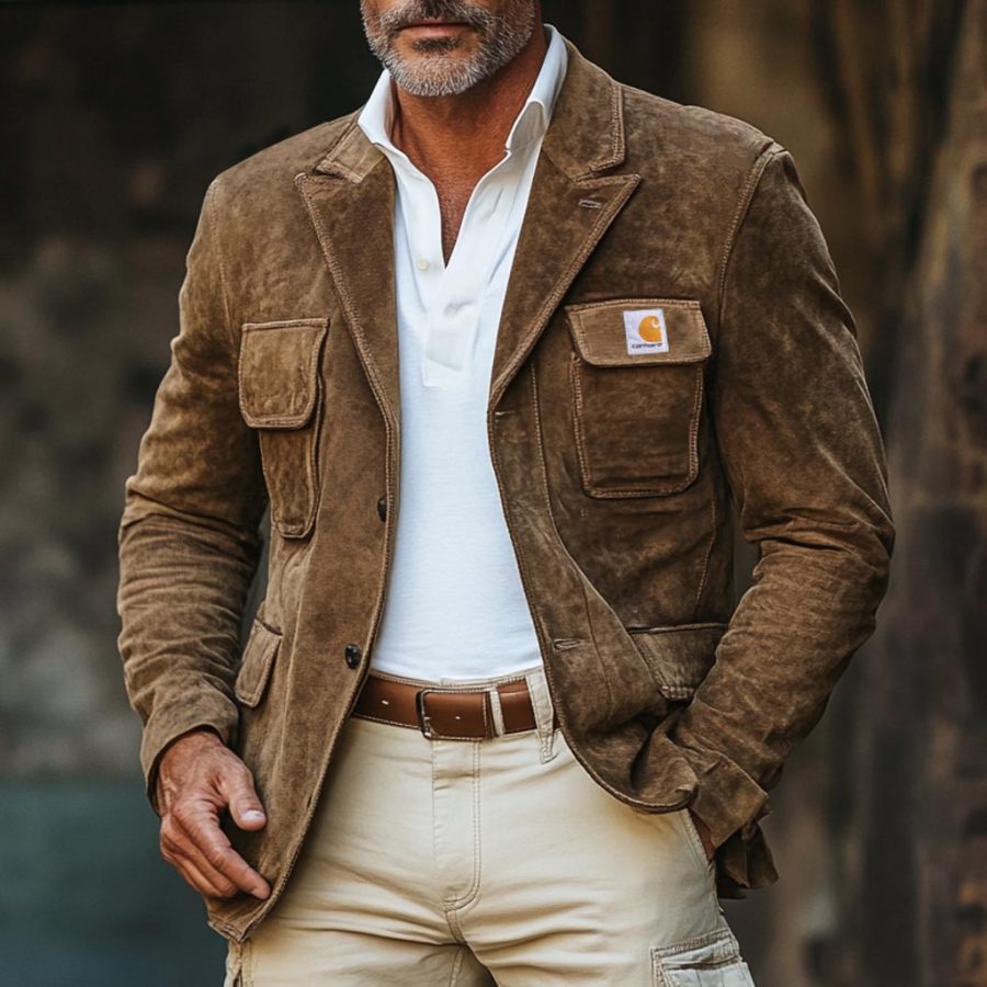 

Men's Vintage Suede Multi-Pocket Reverse Collar Outdoor Jacket